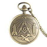Bronze Masonic Freemasonry Chrome Square and Compass Mason Retro Necklace Pendant Quartz Pocket Watch Best Gifts for Freemason