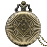 Bronze Masonic Freemasonry Chrome Square and Compass Mason Retro Necklace Pendant Quartz Pocket Watch Best Gifts for Freemason