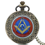 Bronze Masonic Freemasonry Chrome Square and Compass Mason Retro Necklace Pendant Quartz Pocket Watch Best Gifts for Freemason
