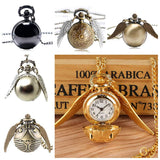 Retro Steampunk Smooth Snitch Ball Shaped Quartz Pocket Watch Fashion Sweater Angel Wings Necklace Chain Gifts for Men Women kid