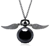Retro Steampunk Smooth Snitch Ball Shaped Quartz Pocket Watch Fashion Sweater Angel Wings Necklace Chain Gifts for Men Women kid