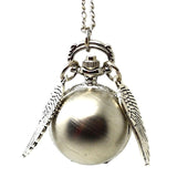 Retro Steampunk Smooth Snitch Ball Shaped Quartz Pocket Watch Fashion Sweater Angel Wings Necklace Chain Gifts for Men Women kid