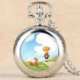Hot Selling Classic The Little Prince Movie Planet Blue Bronze Vintage Quartz Pocket FOB Watch Popular Gifts for Boys Girls Kids
