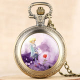 Hot Selling Classic The Little Prince Movie Planet Blue Bronze Vintage Quartz Pocket FOB Watch Popular Gifts for Boys Girls Kids