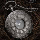 Black Roman Numerals Quartz Pocket Watch Men Women Black Hollow Case Steampunk Vintage Pendant Necklace Best Gifts for Men Women