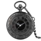Black Roman Numerals Quartz Pocket Watch Men Women Black Hollow Case Steampunk Vintage Pendant Necklace Best Gifts for Men Women