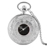Black Roman Numerals Quartz Pocket Watch Men Women Black Hollow Case Steampunk Vintage Pendant Necklace Best Gifts for Men Women