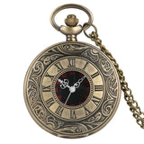 Black Roman Numerals Quartz Pocket Watch Men Women Black Hollow Case Steampunk Vintage Pendant Necklace Best Gifts for Men Women