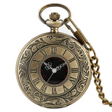 Black Roman Numerals Quartz Pocket Watch Men Women Black Hollow Case Steampunk Vintage Pendant Necklace Best Gifts for Men Women