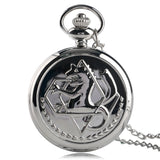 Pocket Retro Silver Quartz Pocket Watch Men Fashion Japanese Anime Fullmetal Alchemist Necklace Fob Watches Kid Gift for Clock
