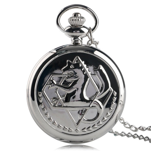 Pocket Retro Silver Quartz Pocket Watch Men Fashion Japanese Anime Fullmetal Alchemist Necklace Fob Watches Kid Gift for Clock