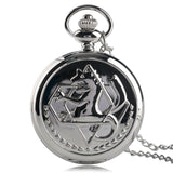 Pocket Retro Silver Quartz Pocket Watch Men Fashion Japanese Anime Fullmetal Alchemist Necklace Fob Watches Kid Gift for Clock