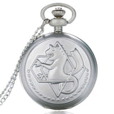 Pocket Retro Silver Quartz Pocket Watch Men Fashion Japanese Anime Fullmetal Alchemist Necklace Fob Watches Kid Gift for Clock